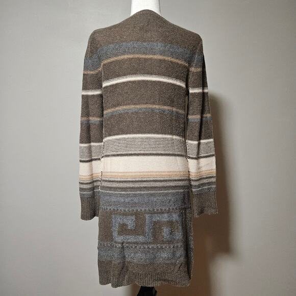 Cynthia Rowley Sweater Size M Brown Wool‎ Cashmere Long Cardigan Striped Cozy - Picture 3 of 8